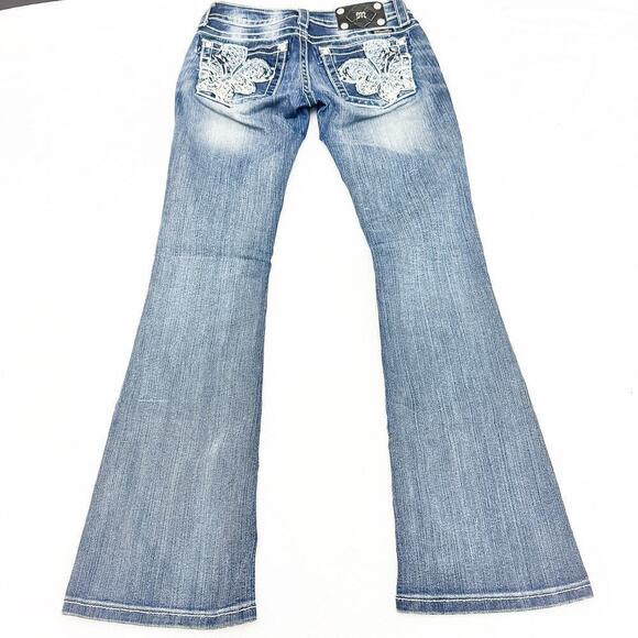 Miss Me Bootcut Denim Jeans Fleur De Lis Faded Blue Size 26 JE5832B2R Size 26 - Picture 3 of 9